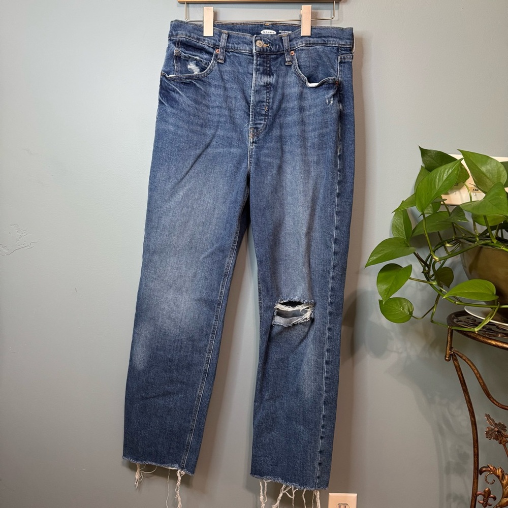 Old Navy Sky-Hi Straight Ripped Extra High Rise Jeans Raw Hem Women’s 12 (31x27) - Picture 13 of 13